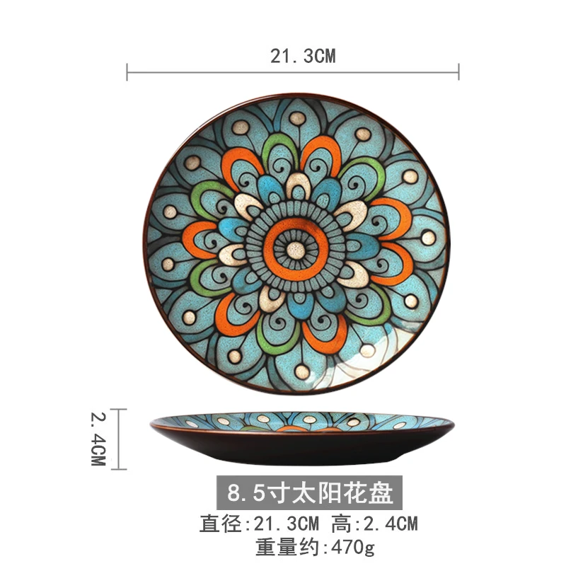 Creative ceramic dishes dishes domestic tableware steak dishes round flat western dishes hand-painted European