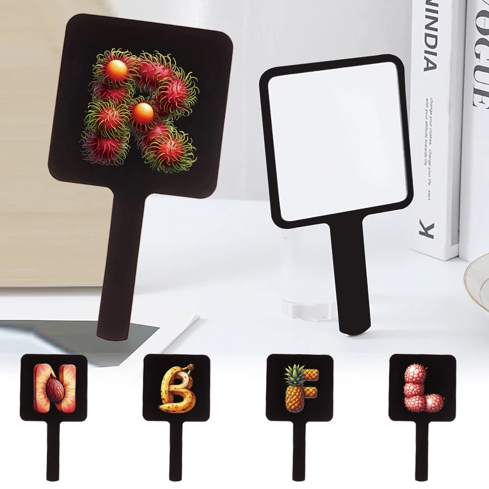 

Portable Beauty Mirror with Handle Travel Accessories Suitable for Women Fruit letter Initial Name 26 Letters Pattern