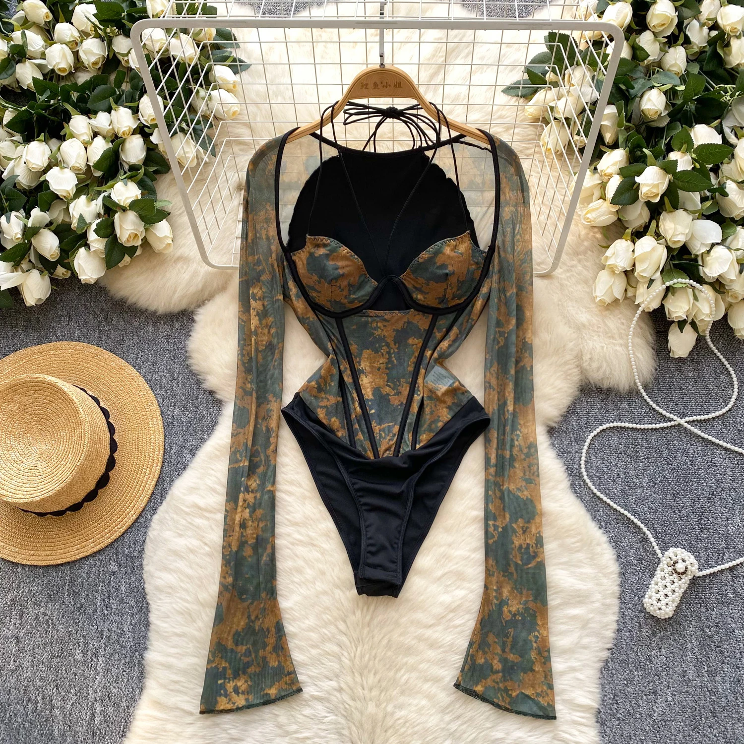 

Винтажная сетчатая блузка с длинными рукавами и принтом, тонкая элегантная корейская модная уличная сексуальная весенне-летняя женская рубашка Femme