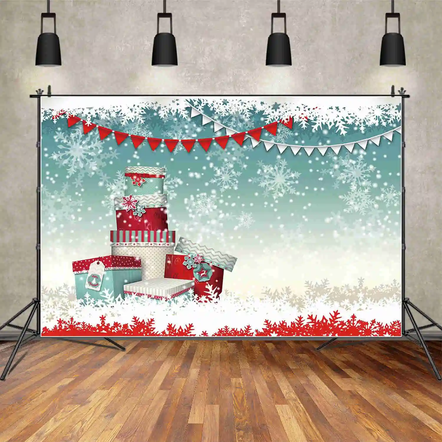 MOON.QG Christmas Backdrop Photography Sleigh Snowflake Xmas Trees Photozone Background Children Photo Studio Photocall Props