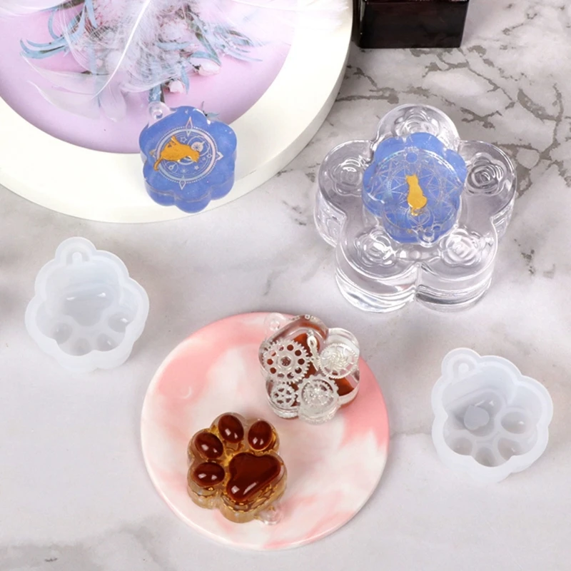 لتقوم بها بنفسك القط باو المفاتيح قالب من السيليكون مع ثقب المفاتيح قلادة Charms الايبوكسي قالب الصب مجوهرات على ظهره حلية معلقة