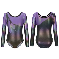 Crianças ballet collant meninas mangas compridas ginástica dança collant uma peça diamante bodysuit vestidos desempenho traje