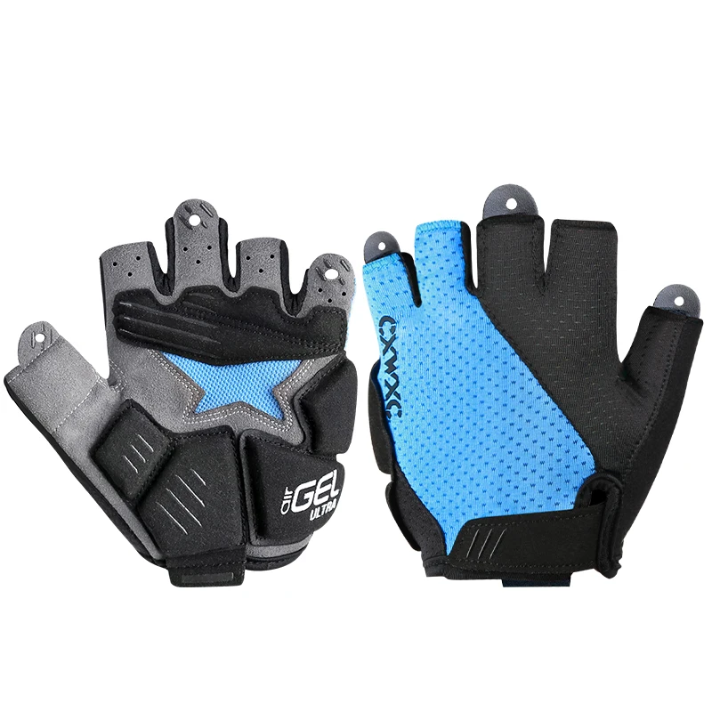 Fahrradhandschuhe mit halben Fingern, stoßfest, mit dickem GEL-Silikon, atmungsaktiv, rutschfest, für MTB, Rennrad, Radfahren, Schnellverschluss-Handschuhe