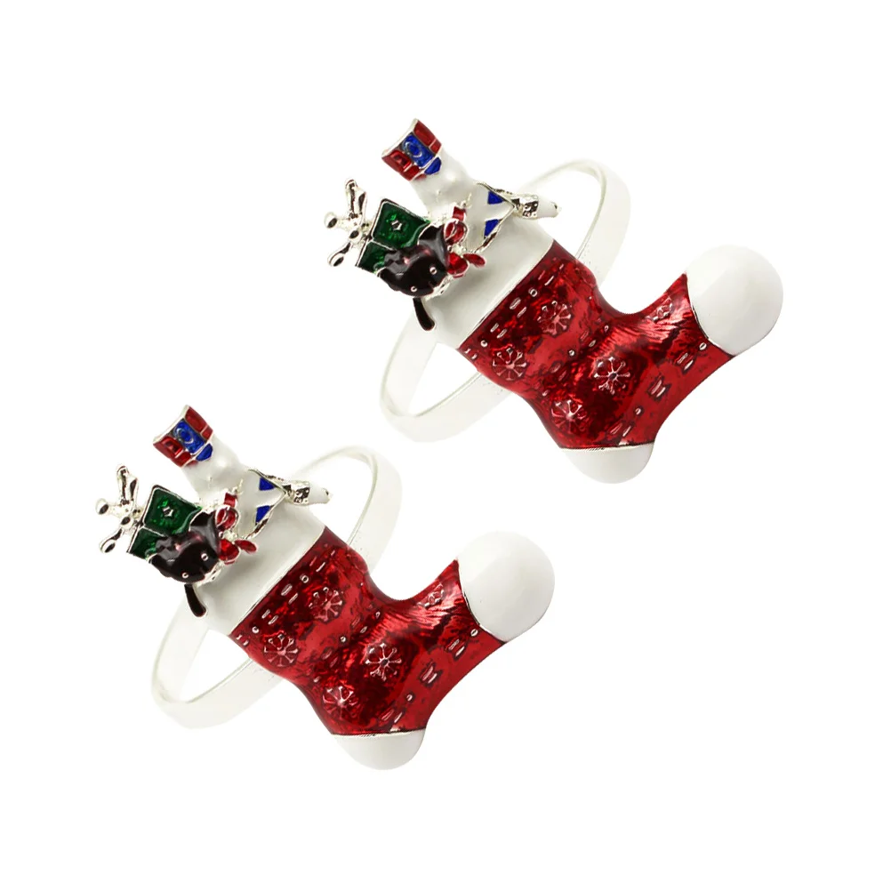 

2Pcs Xmas Napkin Buckles Chic Iron Alloy Accessories for Banquets and Everyday Dining Elegance Christmas Napkin Rings