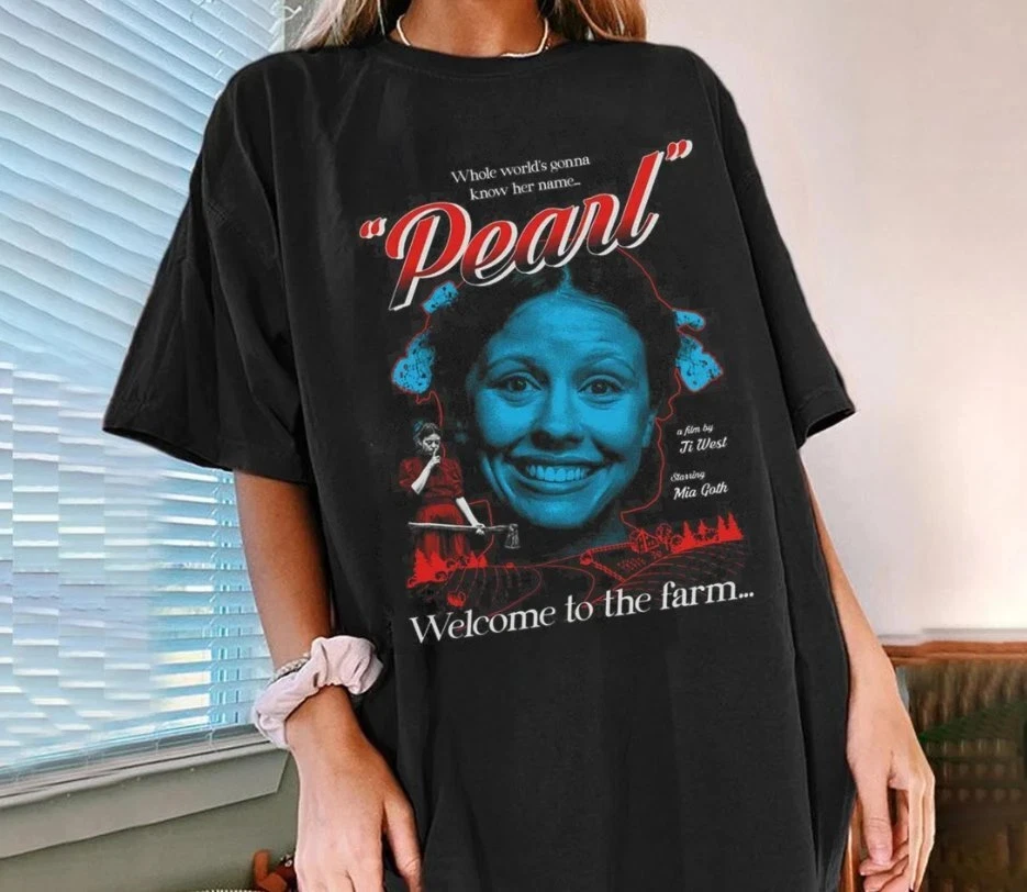 Summer Women's Vintage Pearl Horror Movie Inspired T-shirt Cotton and Breathable Short Sleeve Streetwear Oversized Loose Casual