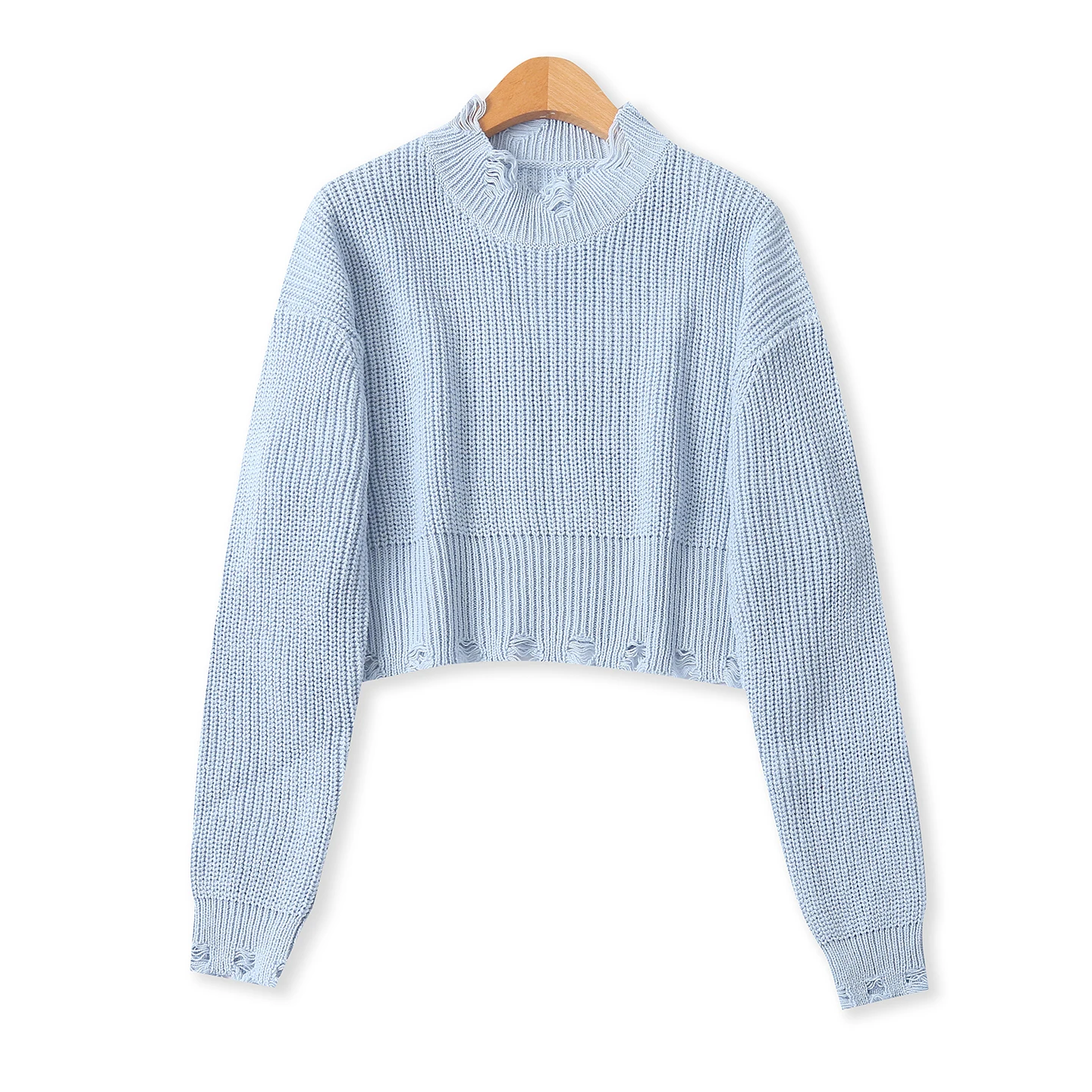 

Loose Long Sve Knitted Sweater Women's Faion Design Hole Design ort Sle Autumn New Arrival Versatile Crew Ne Top