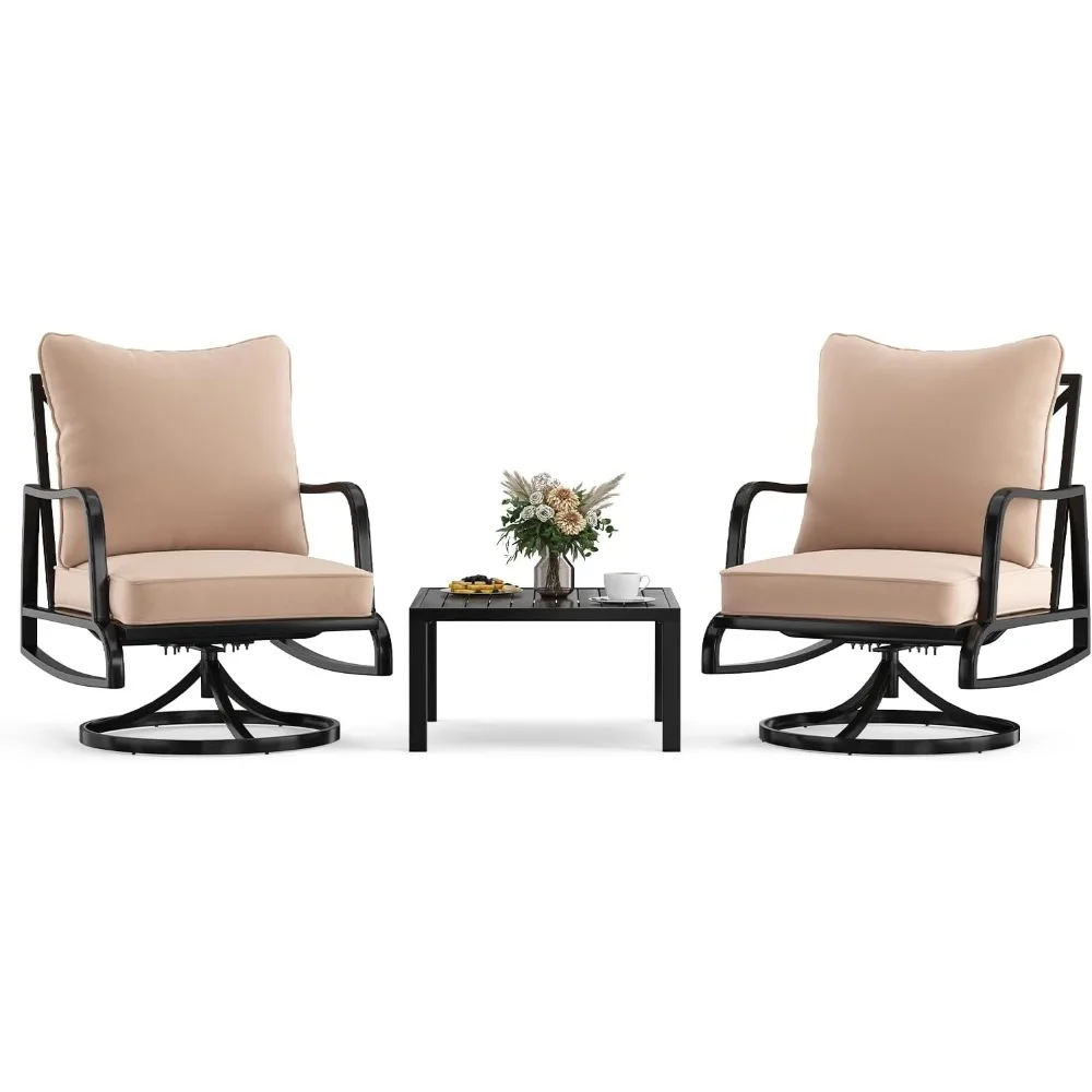 

Patio Furniture Set, 3 Piece Swivel Patio Bistro Set, Outdoor Table and Chairs Set with 4" Thick Cushions for Backyard, Porch,