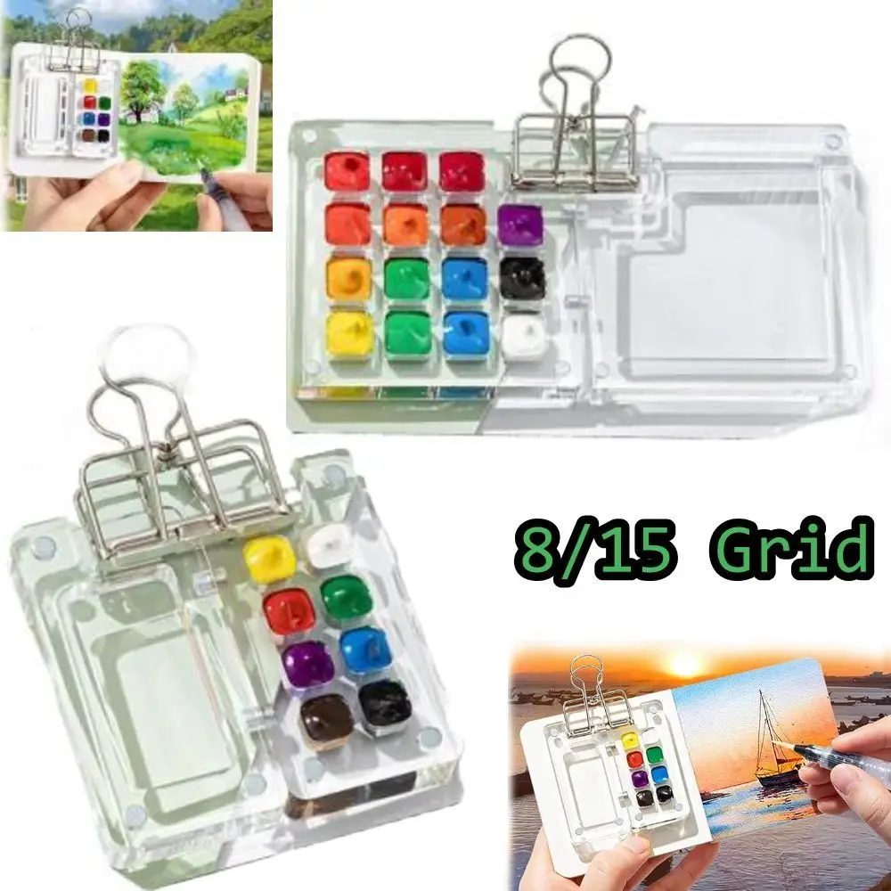 Palette de peinture de voyage avec clip, fournitures de peinture, boîte de peinture à grille acrylique, cadeau durable pour femmes et hommes, palette d'interconnexion, nouveau