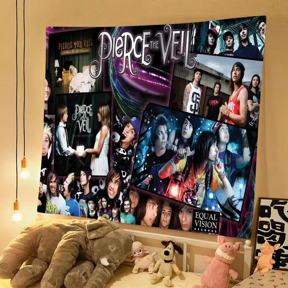 Rock Band P-Pierce The Veil Tapestry Vintage Wall Hanging Decor Microfiber Fabric Poster Room Art Bedroom Home Gift