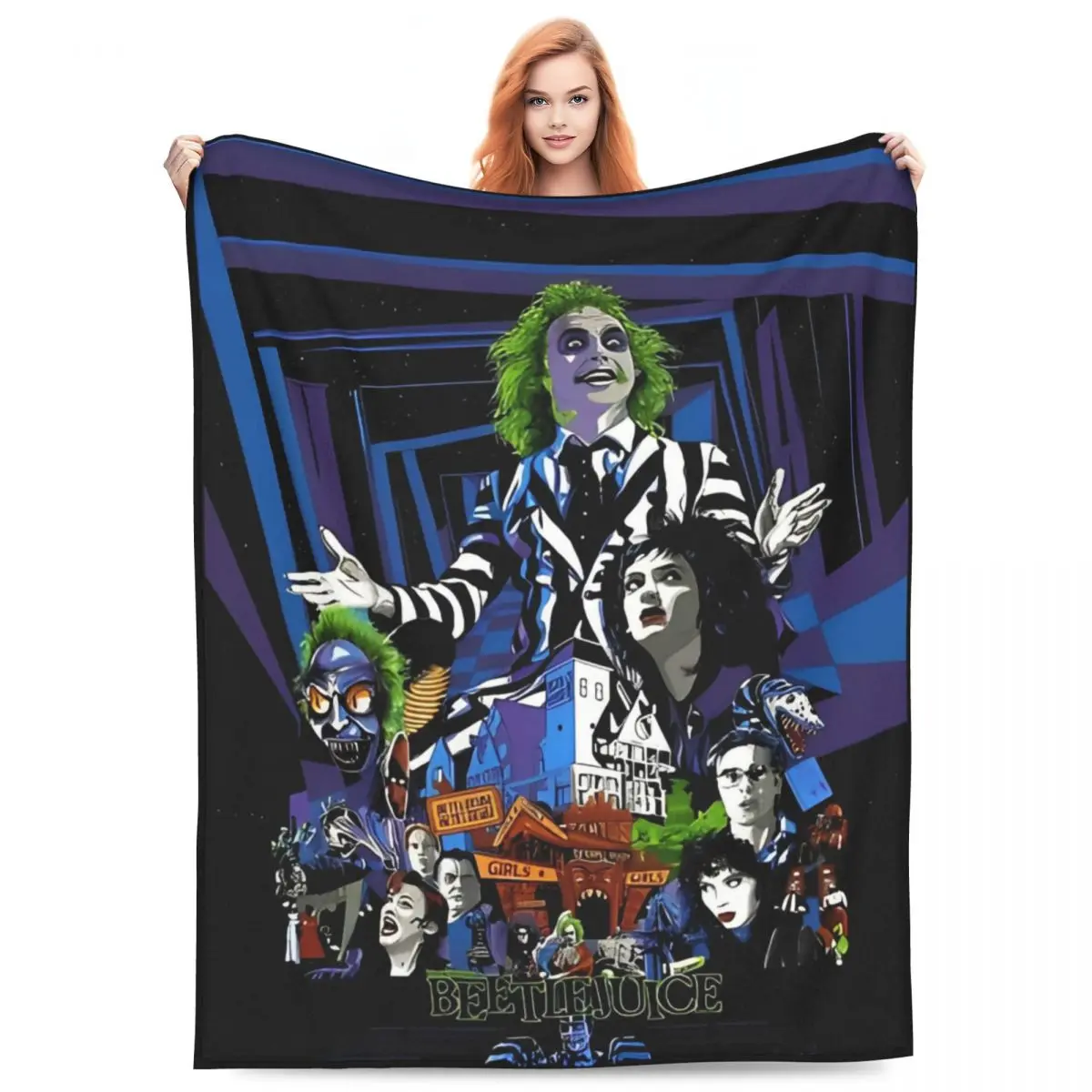 

B-Beetlejuice Spooky Movie Bedding Throw Halloween Horror Flannel Bedspread For Couch Chair Sofa Bed Street Trend Sofa Bed Cover
