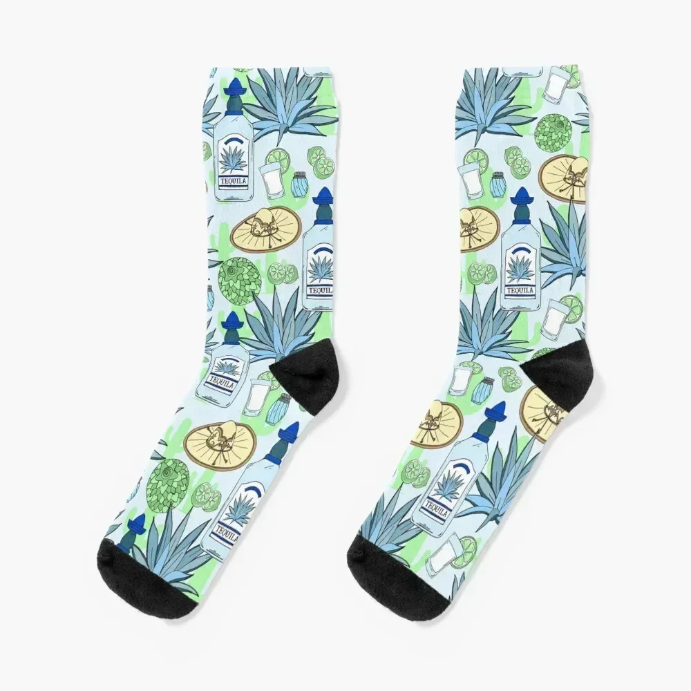

Tequila Cocktails Liquor Bottles Pattern Socks valentine gift ideas halloween japanese fashion aesthetic Ladies Socks Men's