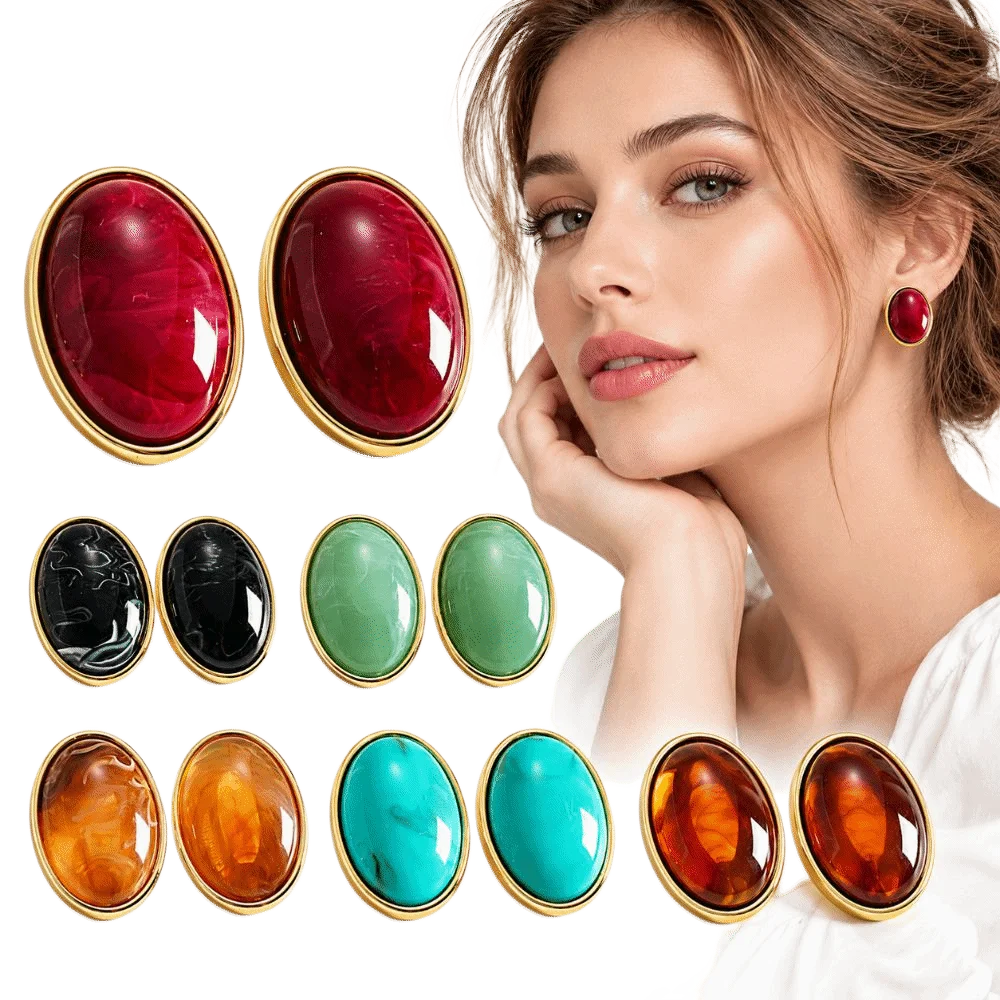 Smudging Effect Retro Oval Geometric Stud Earrings Multicolor Smooth Surface Waterdrop Earrings Sweet Acrylic Stud Earrings