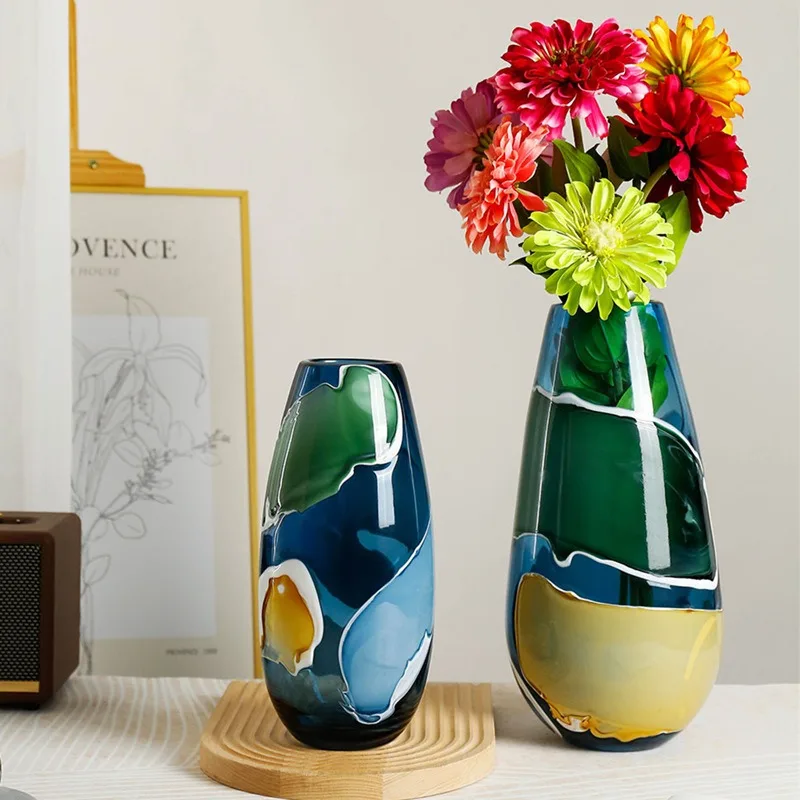Seawater Ripple Glass Vase Transparent Hydroponic Flower Pots Desk Decoration Artificial Flower Decorative Floral Arrangement