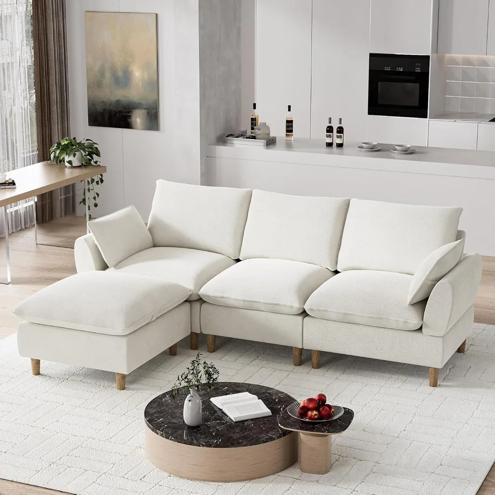 Cloud Couch Sectional Sofa,Deep Seat L Shape Sofas with Sleeper Chaise, Convertible Ottoman, Comfy Small Modular Sectional