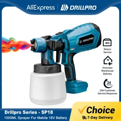 Drillpro 1000ML pistola a spruzzo elettrica senza fili spruzzatore di vernice ad alta potenza Auto mobili rivestimento in acciaio aerografo ForMakita 18V batteria