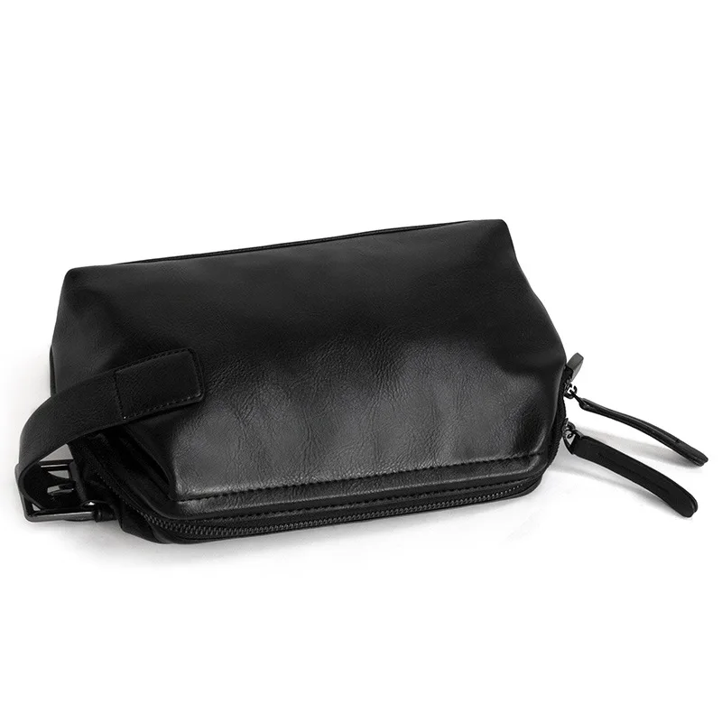 

Korean Pu Leather Pure Color Business Leisure Zipper Commuting Mini Handheld Phone Bag for Men Woman