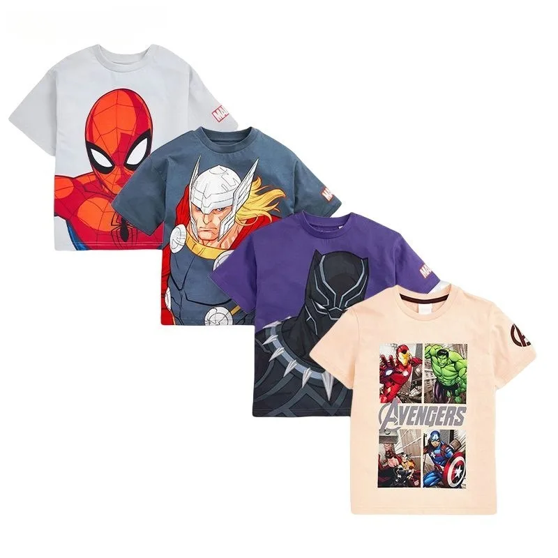 Summer Kids Boy Marvel T-shirt Cotton Short Sleeved Cartoon Thor Spider-Man Jurassic World Dinosaur Children's Tee Q1003