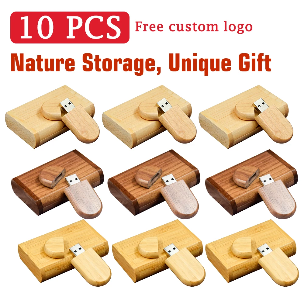 10pcs/Lot (Free logo) USB Flash Drive 2.0 Wooden Pendrive 4GB 8GB 16GB 32GB 64GB 128GB Memory Stick Personalized Gifts