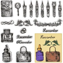 1pc Pen Clear Stamps Vintage Transparent Rubber Stamps Ink Reusable Silicone Stamp Seals for Journal Card Making DIY