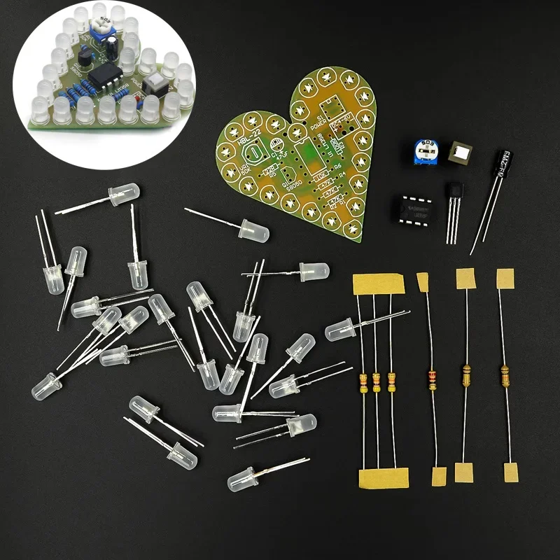 Diy Electronic Kit Heart Shape LED Breathing Light Electronic Kit White Red Blue Electronic Components Welding Practice Board
