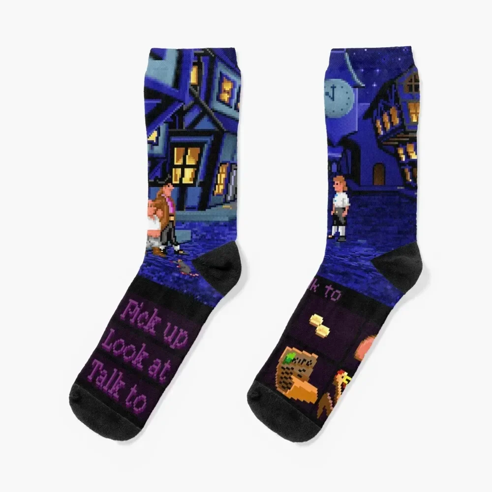 Melee Island streets (Monkey Island 1) Socks bright garter Non-slip Stockings Socks For Girls Men's