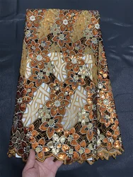 Tecido africano de renda com lantejoulas, alta qualidade, tecido de festa nigeriana, vestidos de luxo, Wp411-1, ouro, 2021