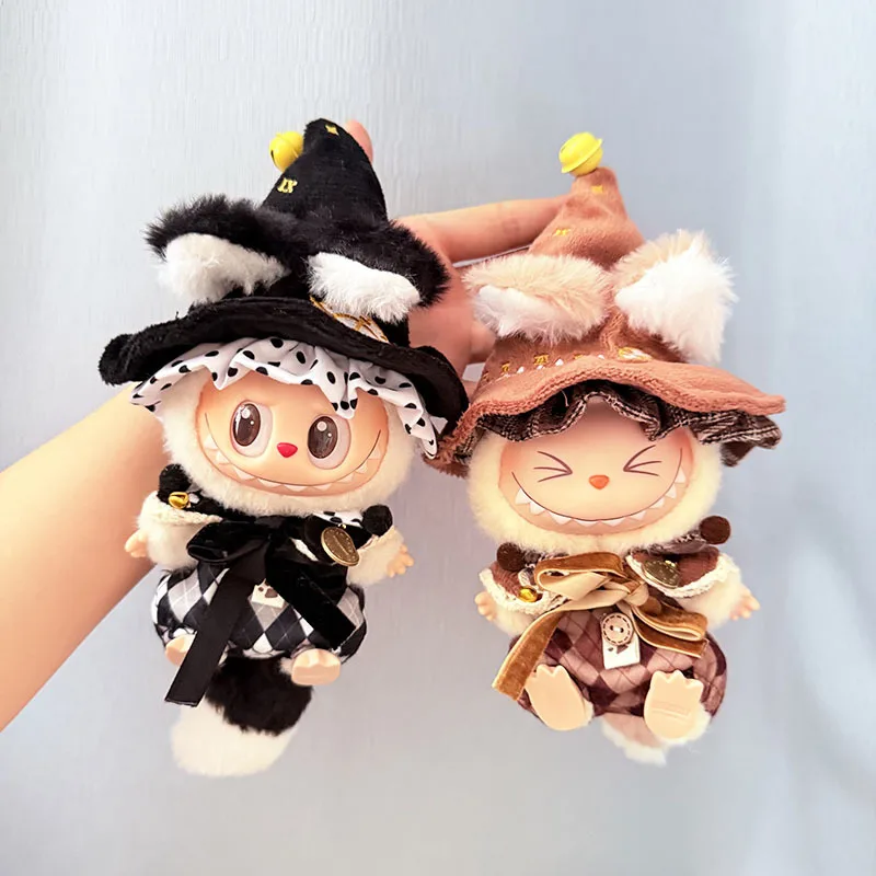 Vestiti per Labubu 1a-3a generazione 15/17 cm bambola magica strega vestito colorato cappelli da mago coda di peluche dettagli bambola elfo incantato