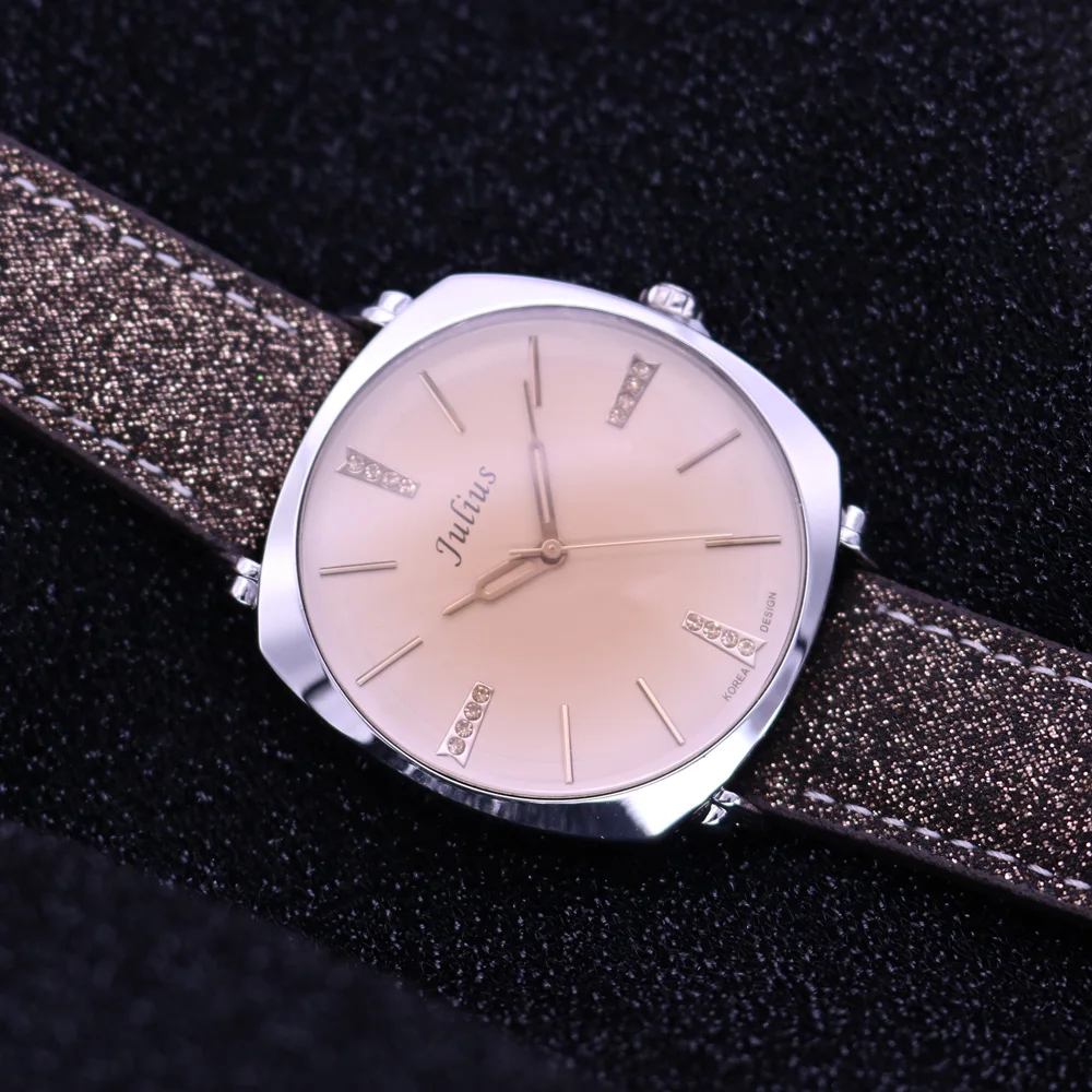 Top Julius Women's Men's Wrist Watch Big Fashion Hours Dress Bracelet Simple Glitter Leather Birthday Gift Box