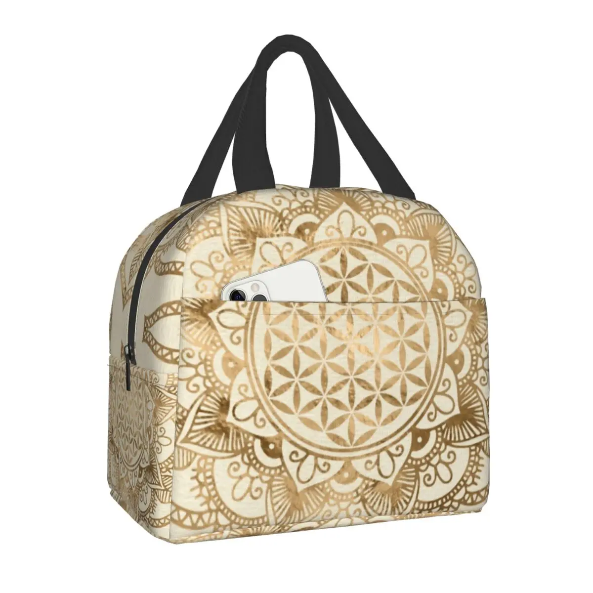 

Flower Of Life In Lotus Lunch Box for Women Men Leakproof Geometric Mandala Cooler Thermal Food Insulated Lunch Bag Office Work