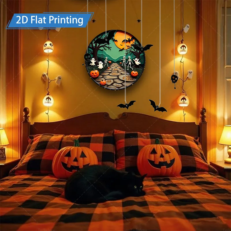 1 قطعة علامة معدنية، 4 × 16 بوصة مسار الهالوين المخيف 2D طباعة مسطحة معدنية فنية لتزيين الحائط #3