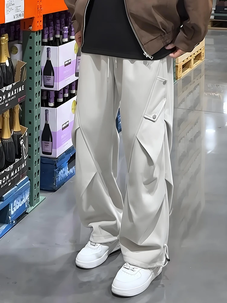American Style Thickened Folded American Starry  Men's Autumn Winter Workwear Pants Straight Casual Sport Sweatpants
