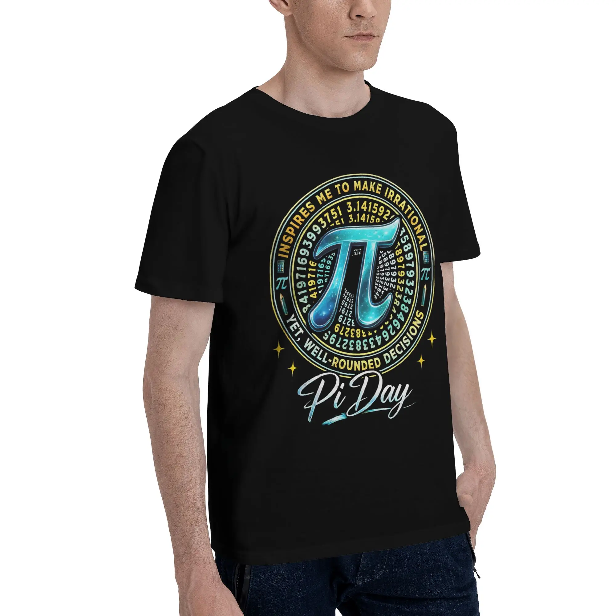 Inspires Me to Make Irrational Well Rounded Decisions Pi Day Men's T Shirts Math pi Tees Short Sleeve Round Collar T-Shirt