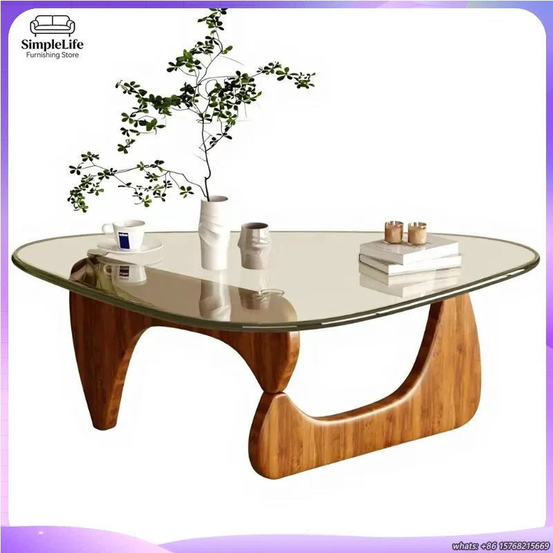 

Журнальный столик в стиле Mid-Century Modern со стеклянной столешницей, отделка под орех, прозрачный, для гостиной