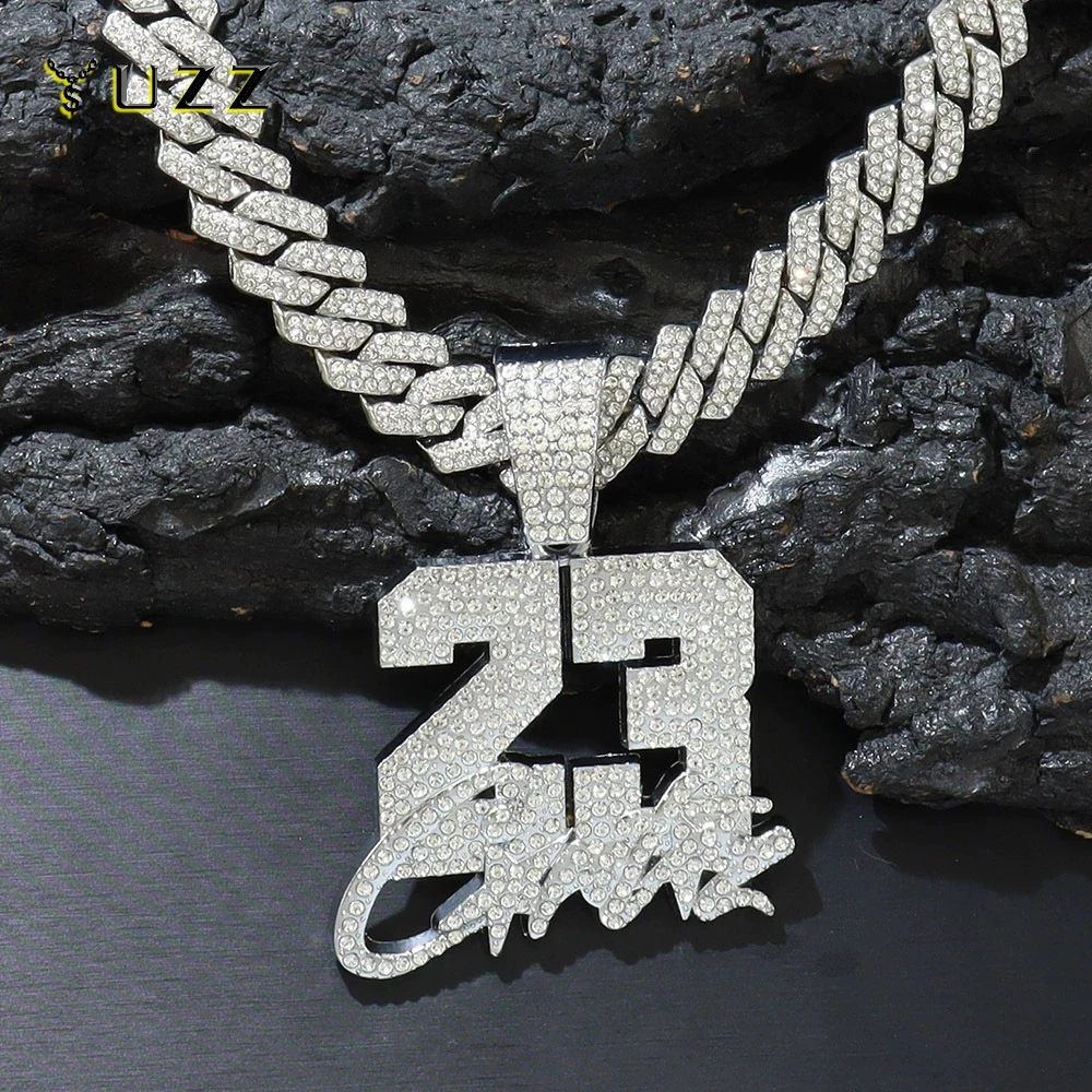 New Fashionable Men Hip Hop Number 23 Pendant Necklace With 13mm Cuban Chain HipHop Alloy Iced Out Bling Necklaces Charm Jewelry
