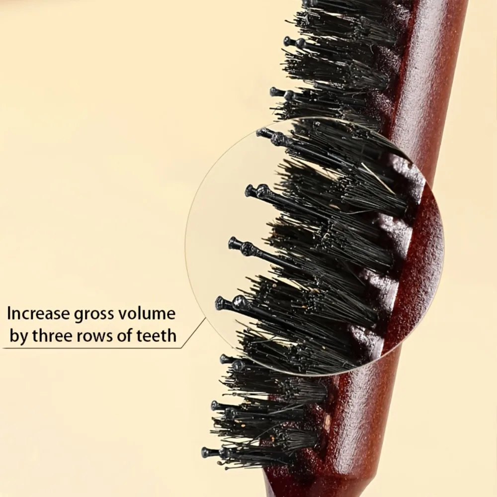 Boar Bristle Wood Handle Hair Brush Anti-Frizz Static Reduction Scalp Massage Professional Salon Teasing Styling All Hair Types