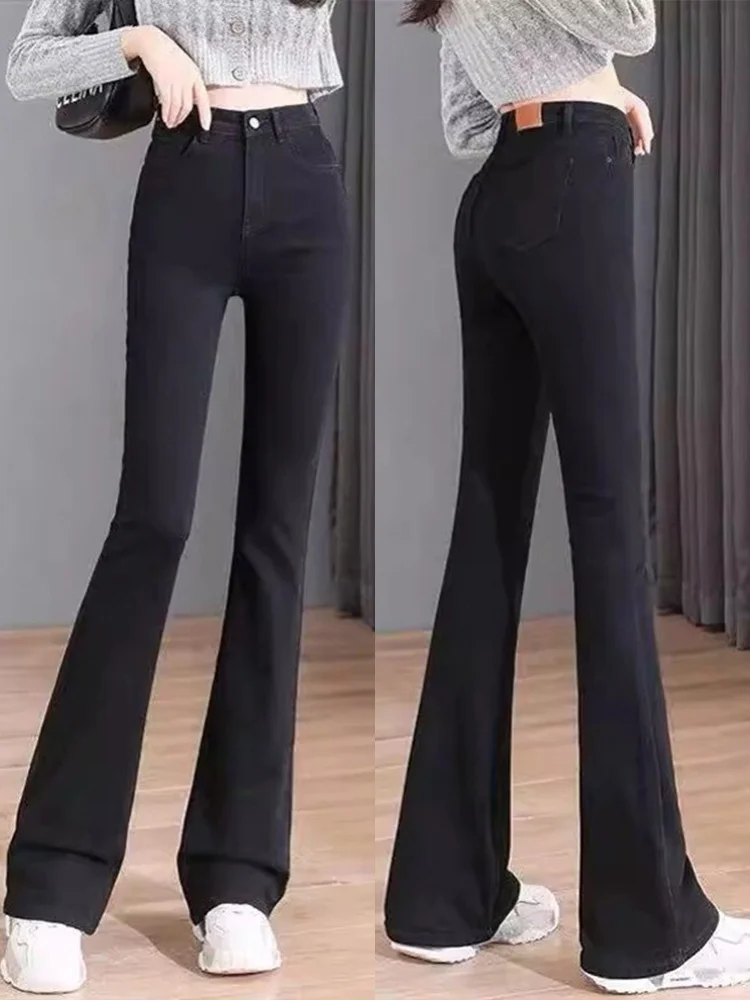 

High Waist Bell Bot Casual Jeans plus Size Slimming Straight Leggings for Pear aped Body Cover Hip Spring Wear