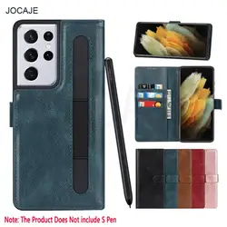 Flip Leather S Pen Slot Phone Case For Samsung Galaxy S21 Ultra Wallet Card Slot Stylus Pen Socket Book cover For SM-G998 CAPA