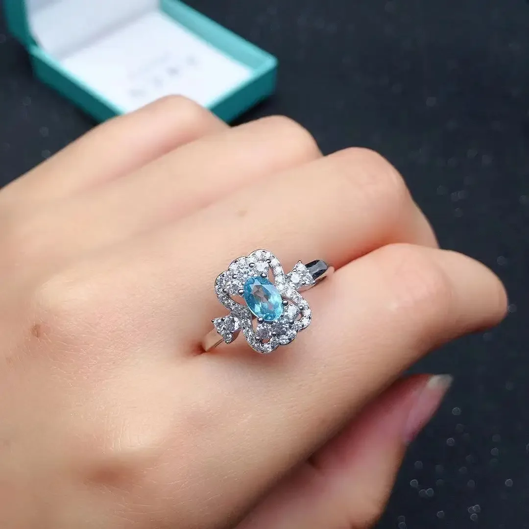 

Fashion Light Blue Topaz Ring for Party 4mm*6mm Natural Topaz Silver Ring 925 Sterling Silver Topaz Jewelry