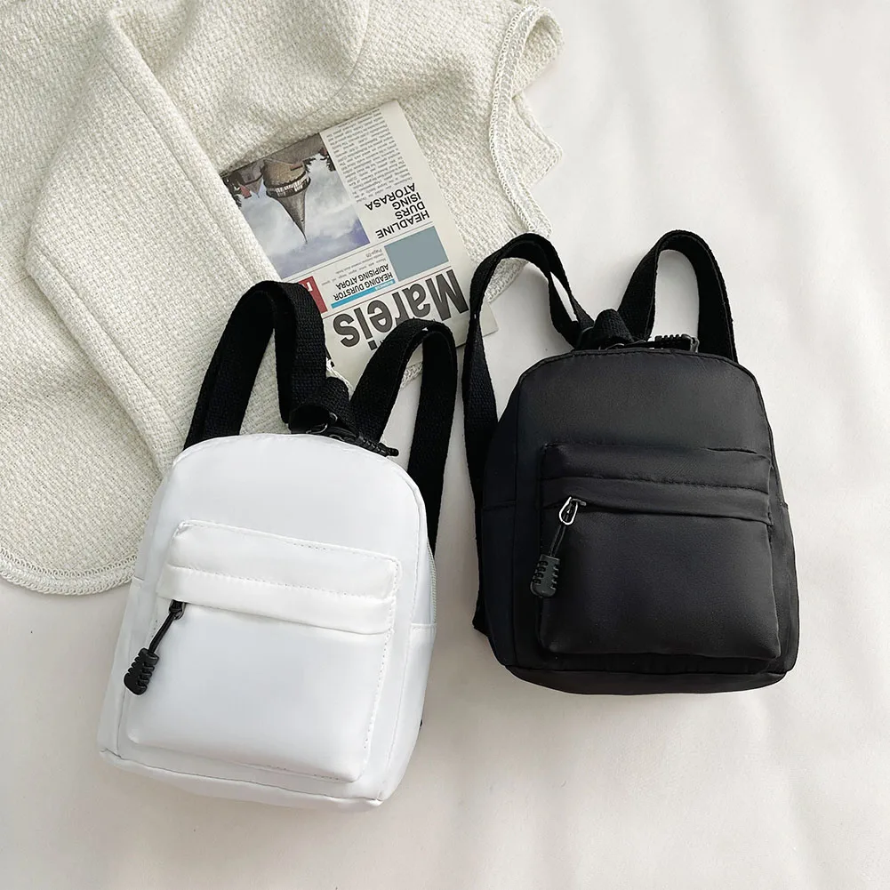 Mini Women Pure Nylon Zipper Backpack Solid Color Student School Shoulder Handbag Travel Top-hondle Bag for Female Phone Purse