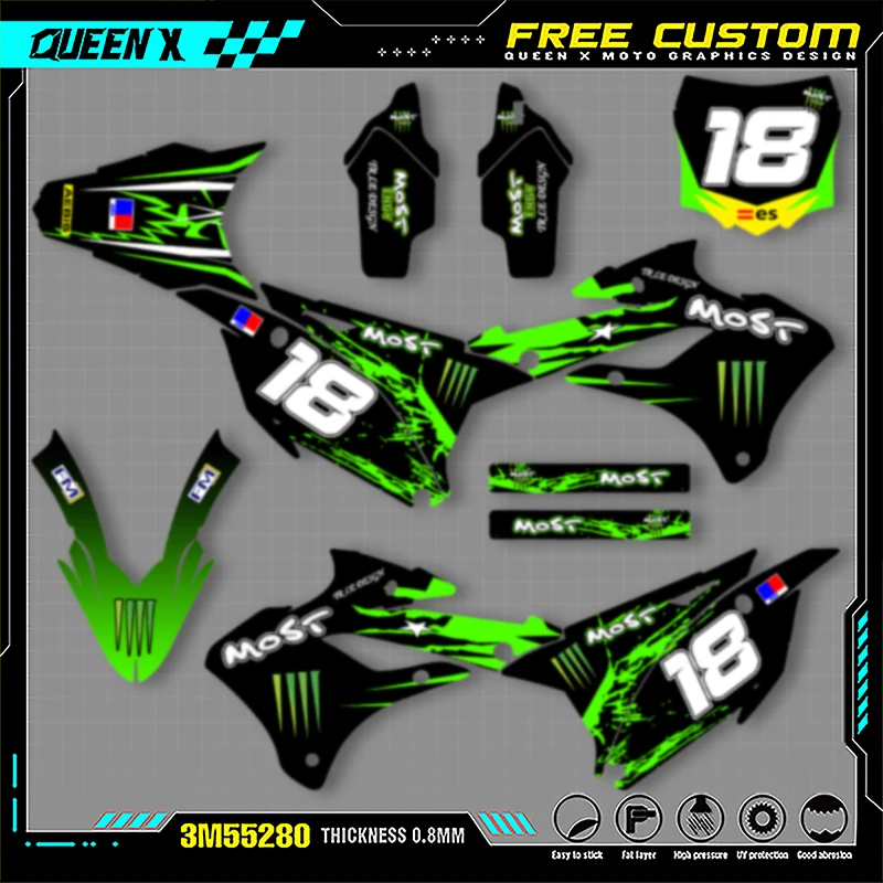 

Queen X MOTOR Custom Team Motorcycle Graphics Background Decal Stickers Kits For KAWASAKI KX85 112 2022 2023 2024 003