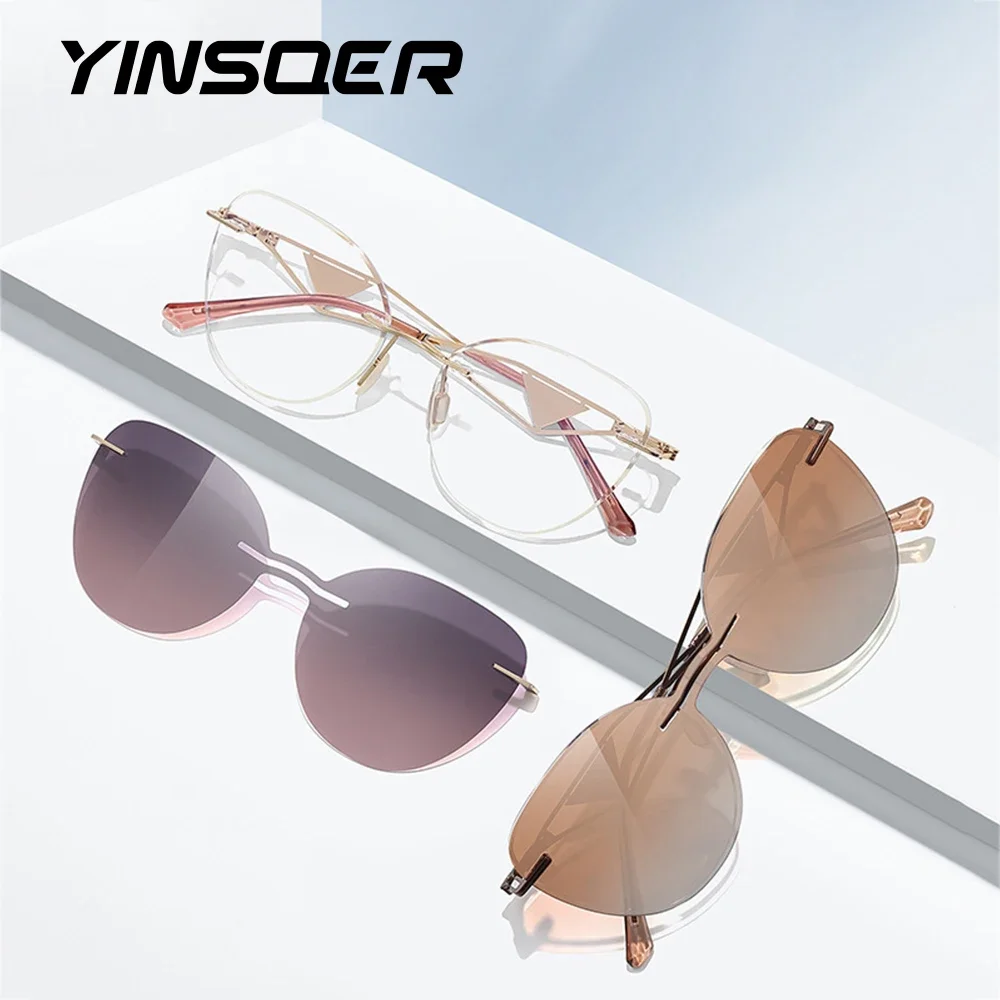 

Women‘s Cat Eye Fashion Rimless Magnet Sunglasses Polarized Clip Sun Glasses Lens UV400 New Style Cat Eye Optical Eyewear Frame