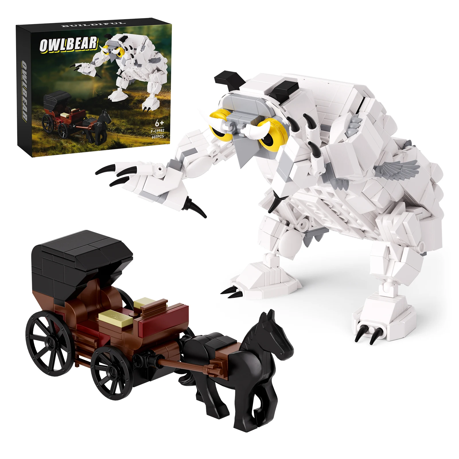 Owlbear＆Carriage Building Blocks Set Classic Dragon Game Owl Monster Cart Action Model Bricks Gifts for Kids Adults