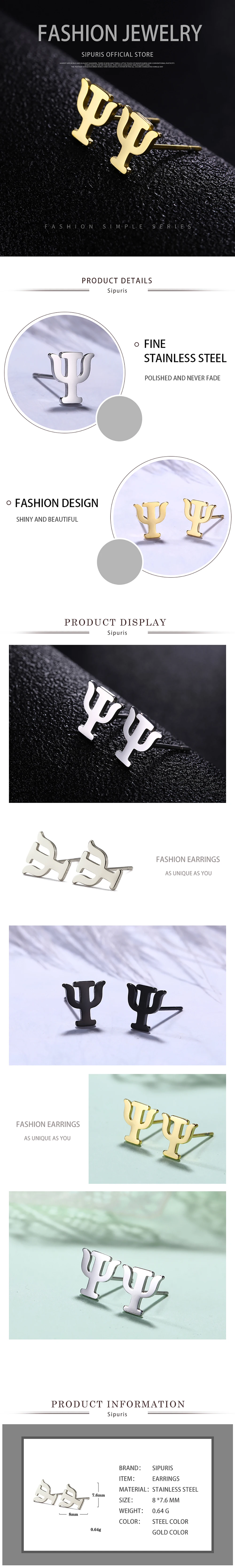 Sipuris Psychology Soul Symbol Mini-Ohrstecker für Frauen, Goldfarben, Edelstahl, Lustiger Niedlicher Schmuck, Paargeschenk, Großhandel – Detail 5
