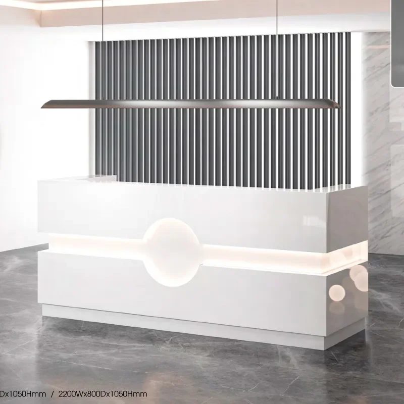 for Bar Checkout Page Modern Simple All White Baking Paint Beauty Salon Office Lighted Reception Desk