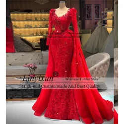 Robe De bal De forme sirène rouge, ravissante robe De soirée traditionnelle en dentelle, Kaftan, collection 2022