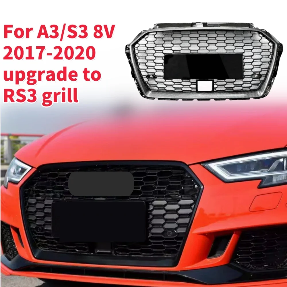 Racing Grills Front Hood Grille Car Front Bumper Grill Center Grille for RS3 Grill for Audi A3/S3 8V 2017-2020 With ACC