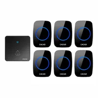 CACAZI Home Wireless Night Light Doorbell Waterproof 0-110DB 60 Chimes 1 Transmitter 6 Receiver CR2032 Battery US EU UK Plug