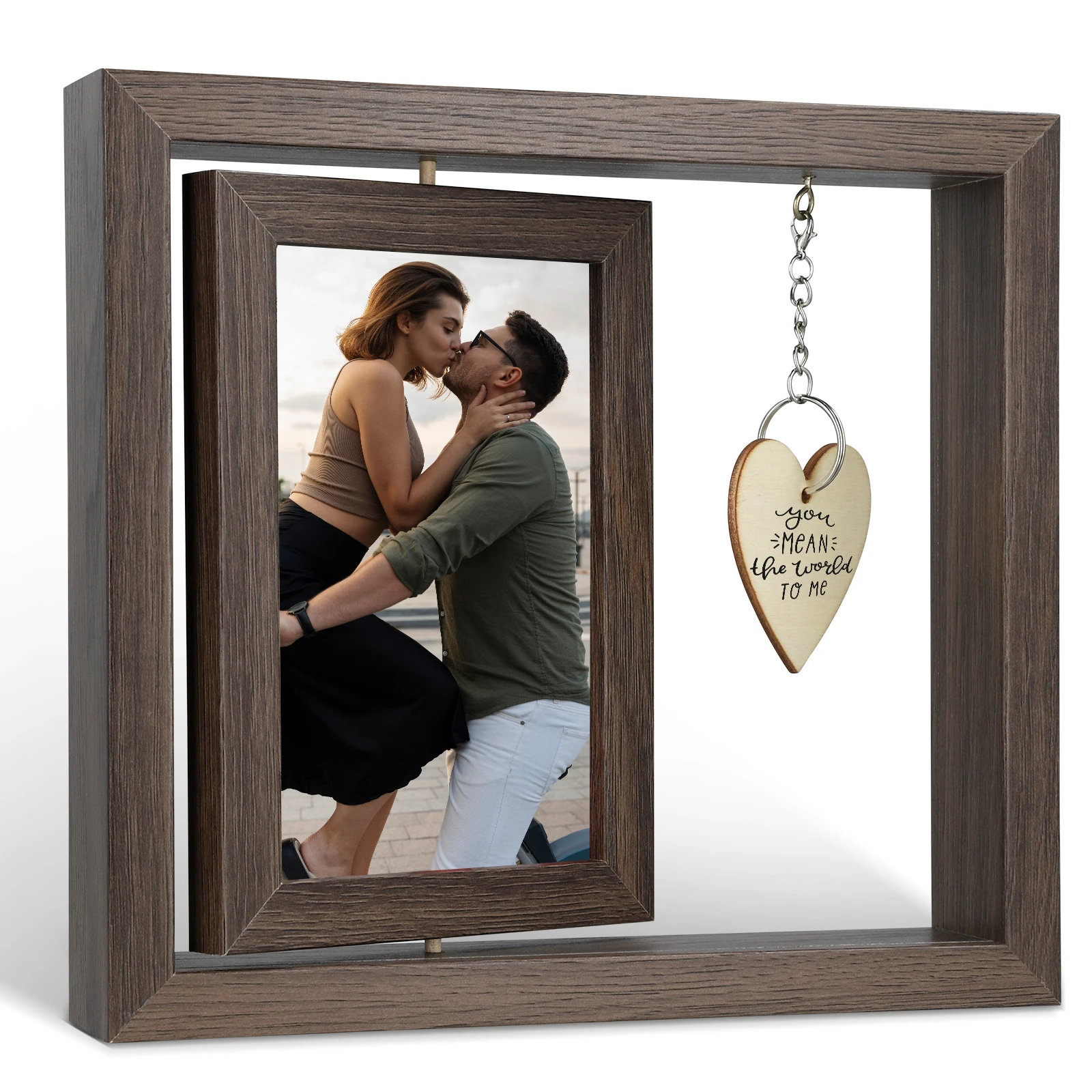 Double-Sided Rotating Photo Frame Wooden Photo Frame Can Hold Birthday Graduation Retirement Gift for Wife Friend