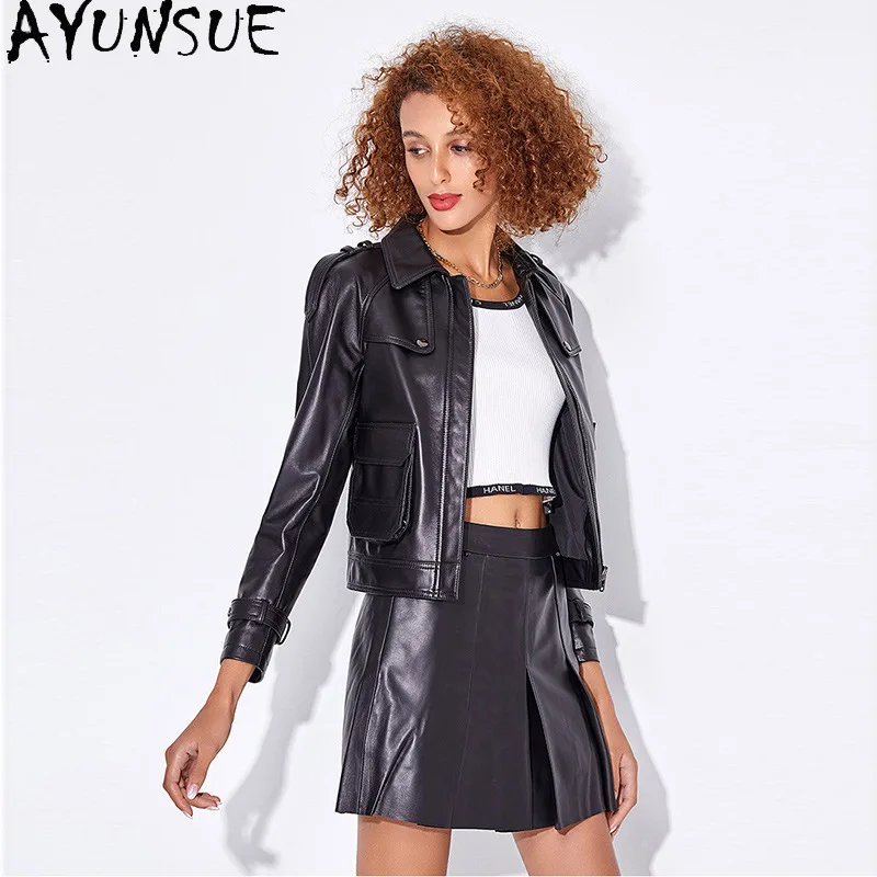 AYUNSUE 100% pelle di pecora vera pelle giacca donna nero cappotto da moto giacche da donna primavera autunno vestiti slim onderdelenха Жiichtха Ж Dön Döncud