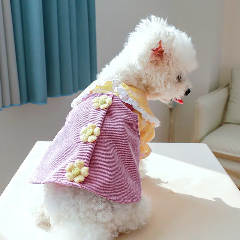 1PC Pet Clothing Cat Spring/Summer Thin Yellow Purple Spliced Pet Collar Princess Dress Suitable for Small and Medium sized Dogs